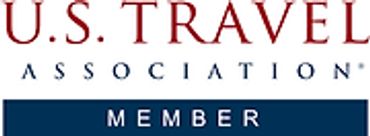 U.S. Travel Association member badge with red and blue colors.