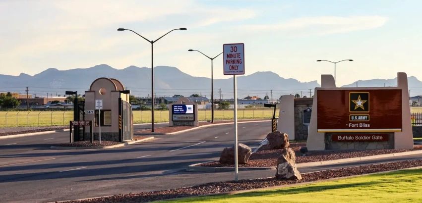 Entrance gate to Fort Bliss, U.S. Army.