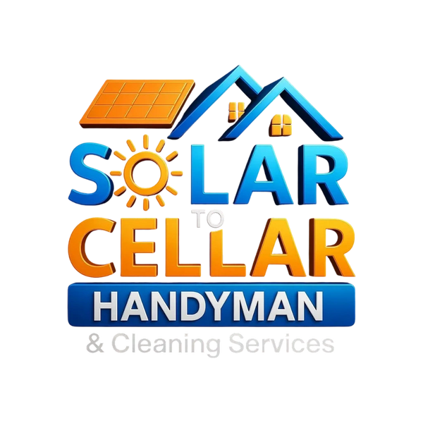 Colorful logo for Solar to Cellar Handyman & Cleaning Services with solar panel and house roof icons.