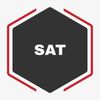 Hexagonal logo with the word SAT inside, bordered by a red outline.