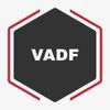 Hexagonal logo with the letters VADF in the center, bordered by a red outline.