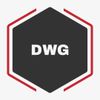 Hexagonal black shield with "DWG" text and red outline accents.