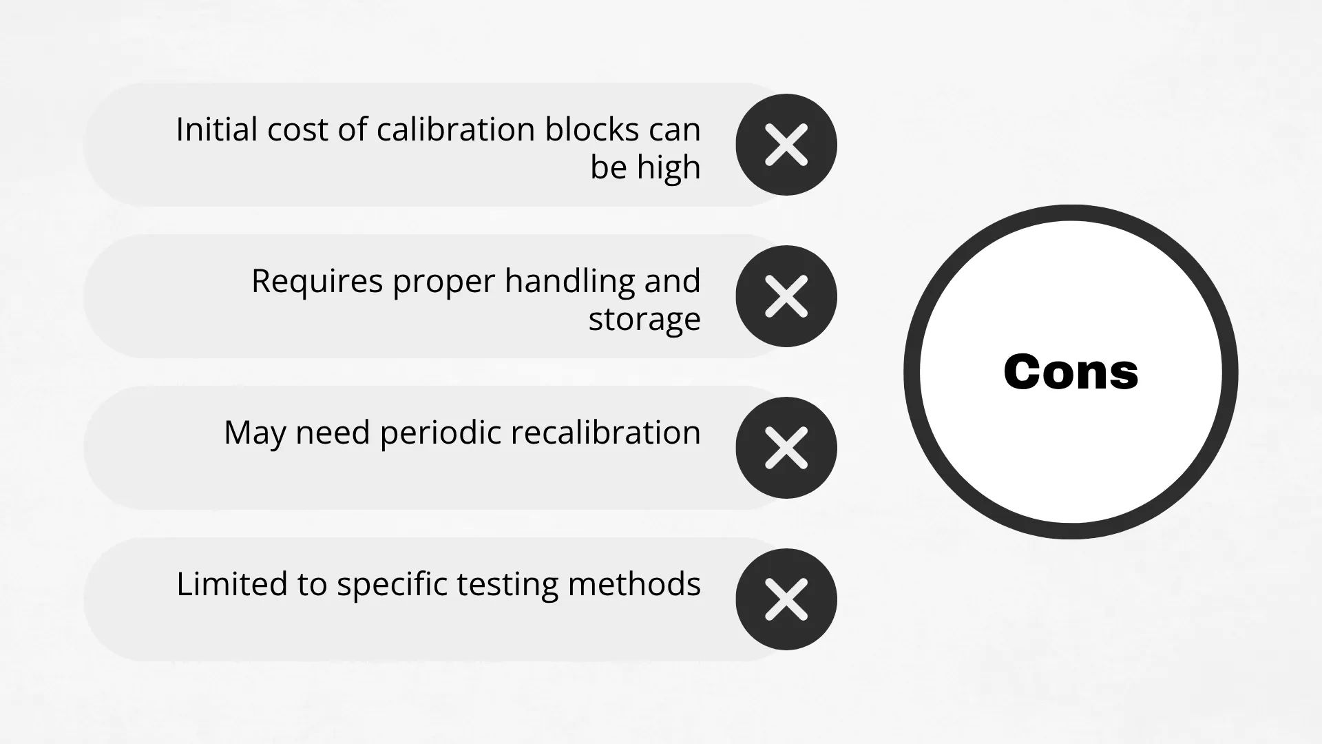 Cons of Using NDT Calibration Blocks infographic