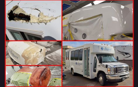 Commercial bus collision repair, commercial truck collision repair, fiberglass repair, storm damage