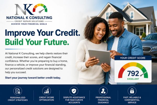 Couple improving credit with National K Consulting services.