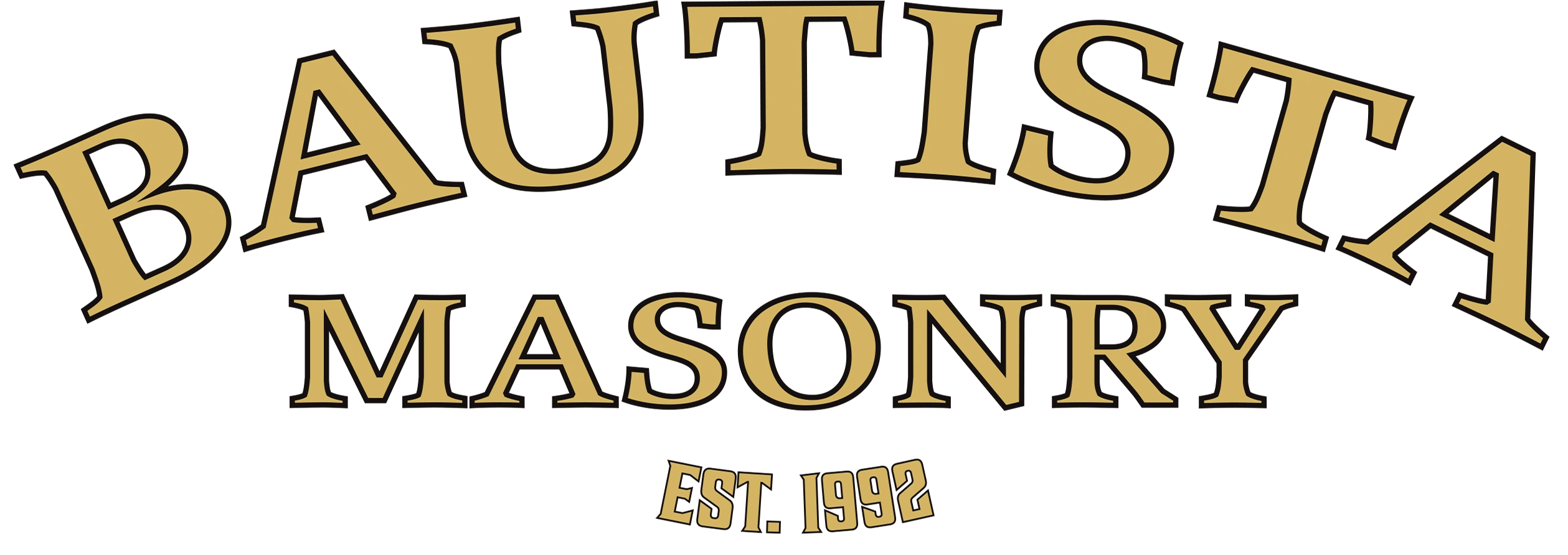 Logo of Bautista Masonry, established in 1992, with gold text on black background.