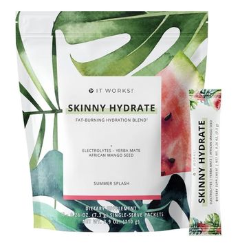 A pack and a sachet of Hydrate with watermelon print