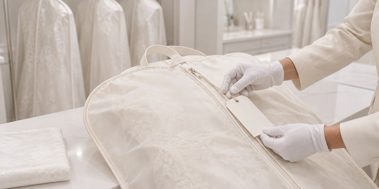 Professional wedding gown receiving and inspection at Great Couture Fashion