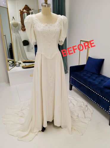 Vintage Ivory Short Sleeves Wedding Dress | Ivory Sweetheart Floral Lace Applique Wedding Gown