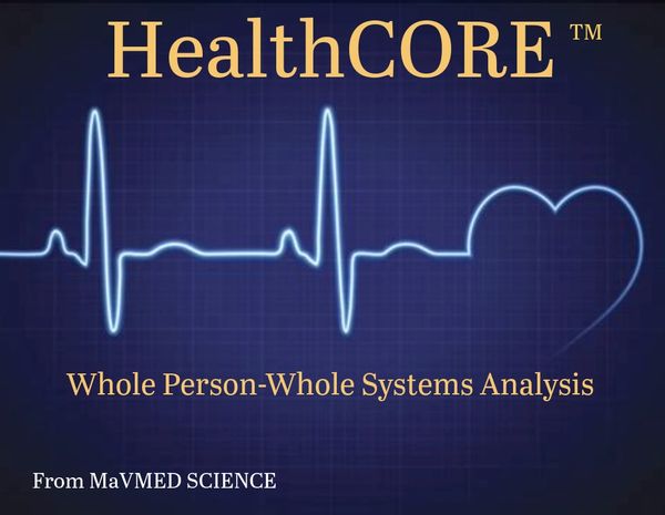 HealthCORE logo with heartbeat and heart symbol, emphasizing whole person-system health analysis.