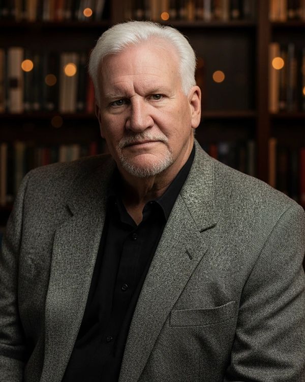 Elderly man with white hair and beard in a gray blazer.