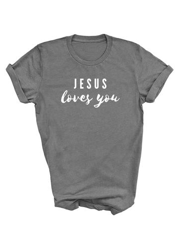 Grey Jesus loves you short sleeve t-shirt - ultra soft cotton blend