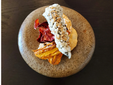 Assorted Vegetable Bugak on Dol Meng e (Pebble) plate.
