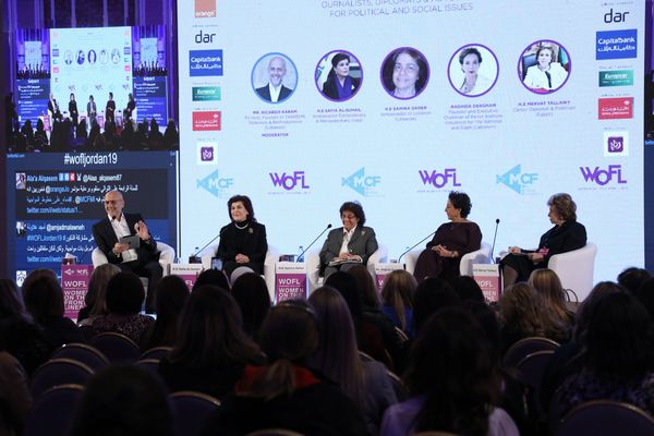 Ricardo Karam moderating a panel during "Women on The Front Lines" conference, Amman (2019)