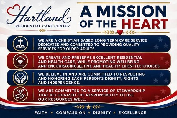 Hartland Residential Care Center's mission emphasizing faith and quality care.