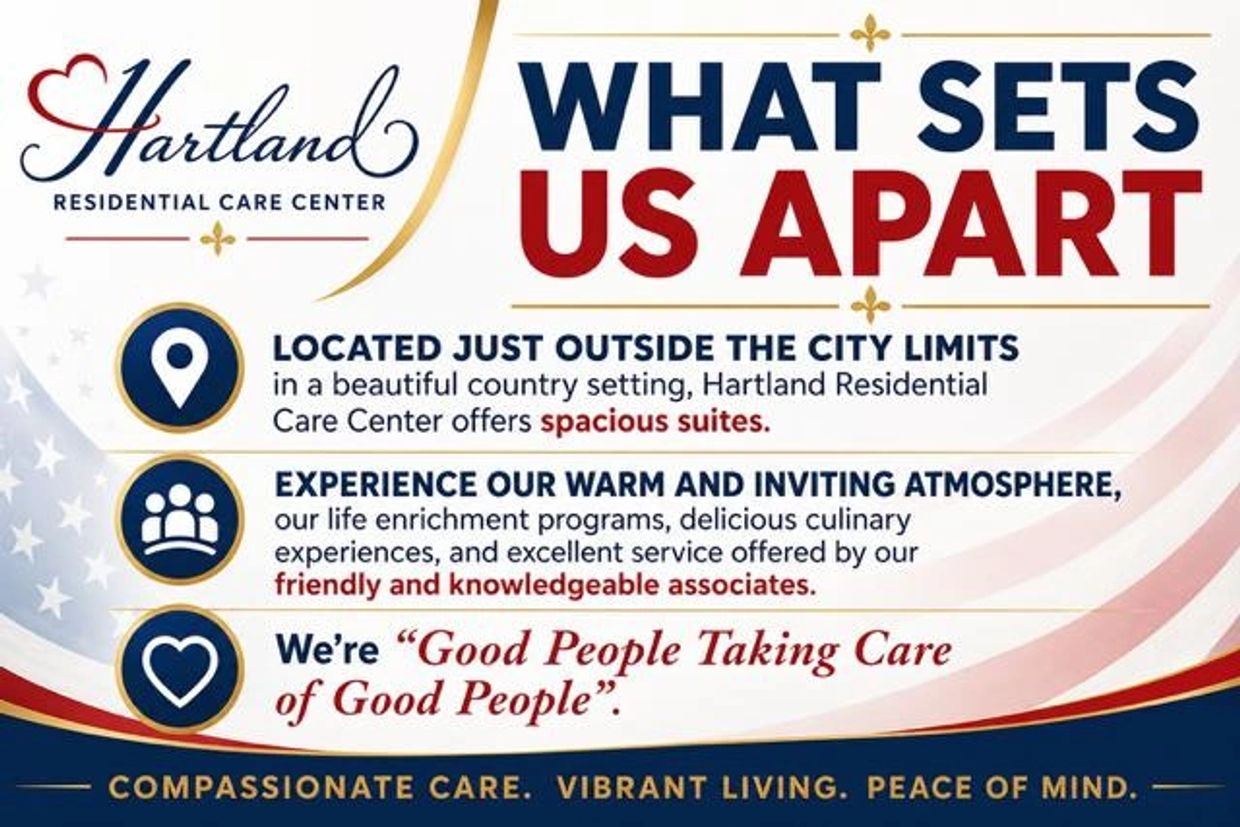 Hartland Residential Care Center highlights spacious suites and a warm atmosphere.