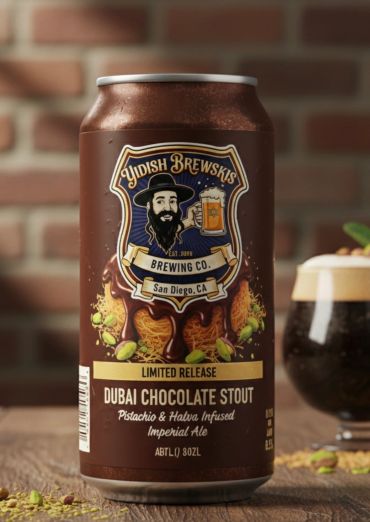 A can of Dubai Chocolate Stout by Yidish Brewskis with pistachio and halva infusion.