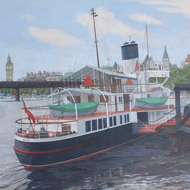 painting of paddle steamer in London