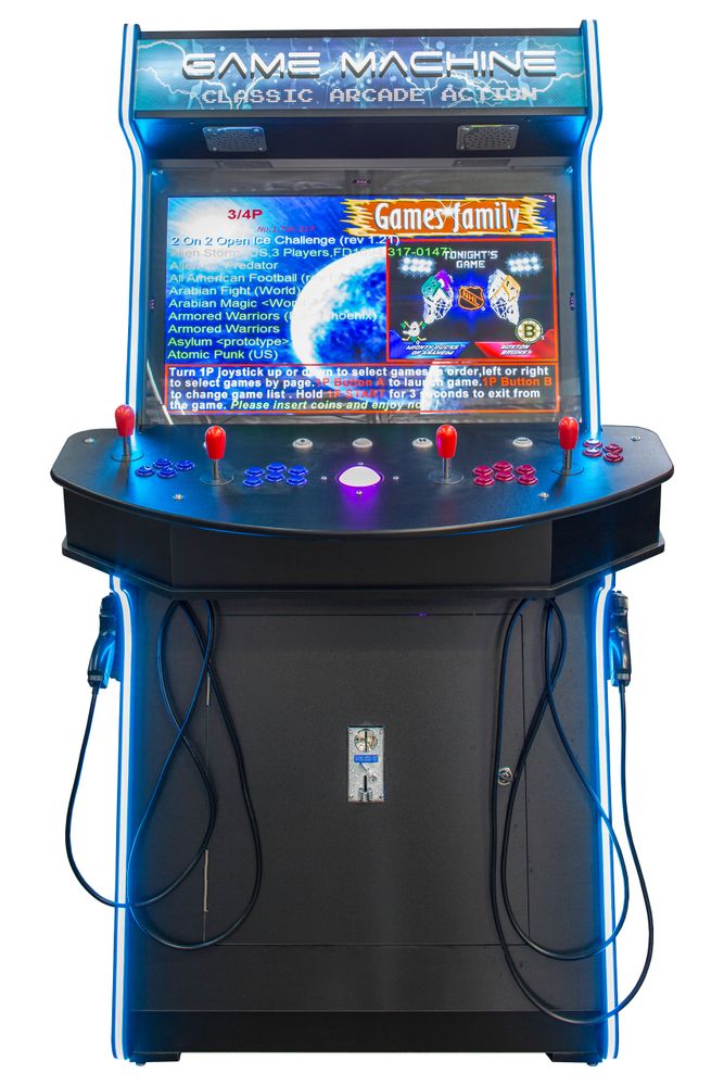 Classic arcade game machine with joystick controls and multiple buttons.