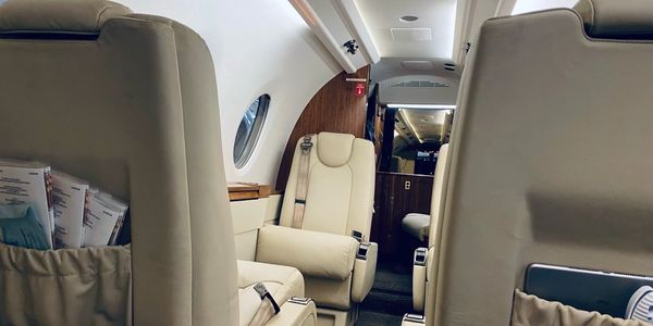 Custom Cream Leather Interior upgrade in a private jet