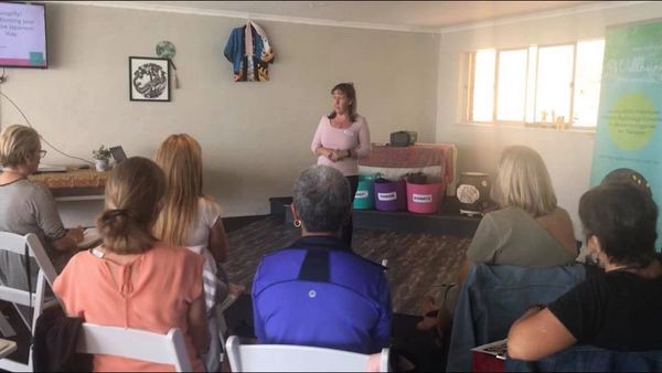 Fiona Brown presenting at a wellbeing workshop