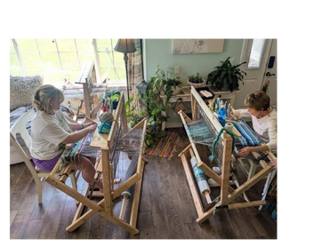 Weaving generations together. Great granddaughter weaving with great grandmother.