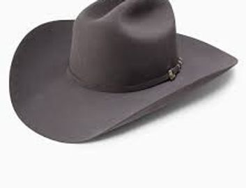 A classic black cowboy hat with a wide brim and decorative band.