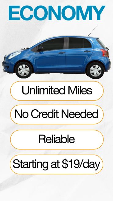 Economy car rental for $19/day with unlimited miles and no credit needed.