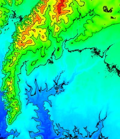 Elevation Counour Lines Generated from a Rastr Elevation datasetusing Simple GIS Client Software