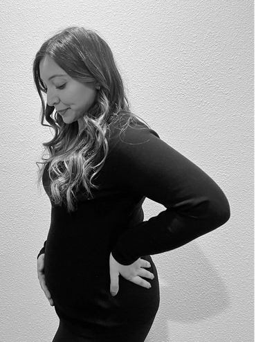 pregnant woman in black and white