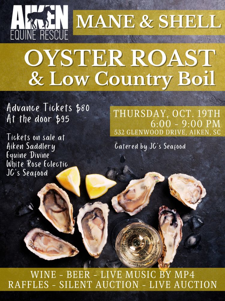 Save the date! Join us at our Mane & Shell event October 19th. See Events for more information.