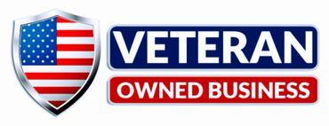 A blue and red sign that says veteran owned business.