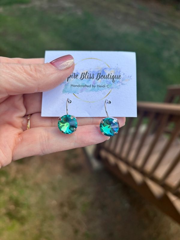 Blue Green Crystal Dangle Earrings