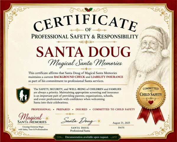 Certificate of Professional Safety & Responsibility for Santa Doug.