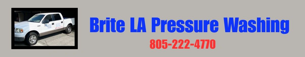 White pickup truck with Brite LA Pressure Washing branding and contact number.