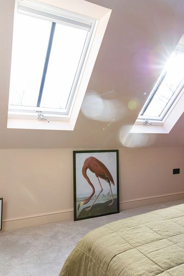 Two rooflights bringing daylight into the Brentwood loft bedroom.