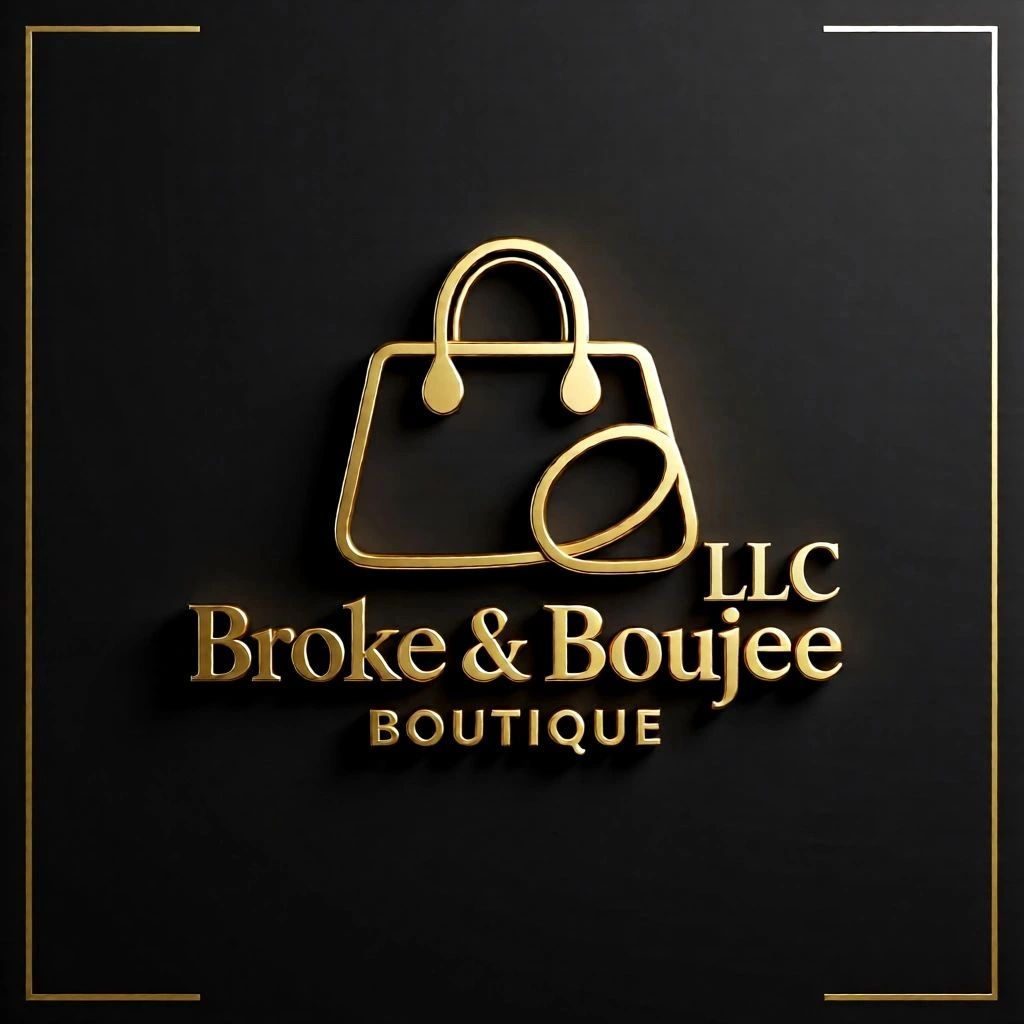 Elegant gold logo of Broke & Boujee LLC Boutique on black background.