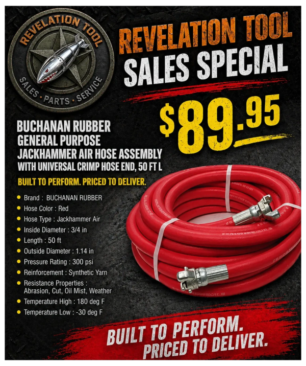 Red jackhammer air hose sale for $89.95.