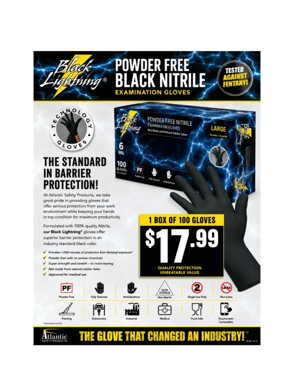 Black Lightning powder-free black nitrile examination gloves.