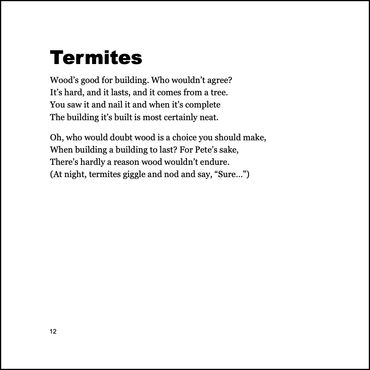 Humorous poetry. Text for poem about Termites who delight eating wood, like new wooden homes!