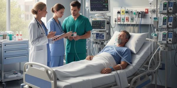 Medical staff attending to a patient in hospital.