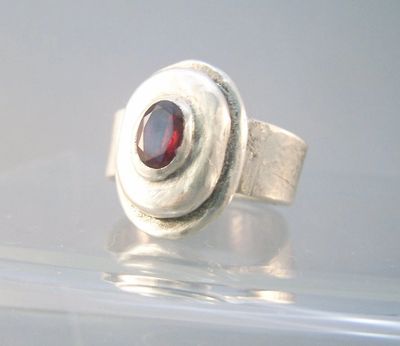 Precious metal clay handmade ring with garnet cubic zirconia in my handmade jewelry shop