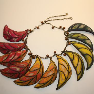 Polymer Fall Leaf Necklace in my jewelry shop.