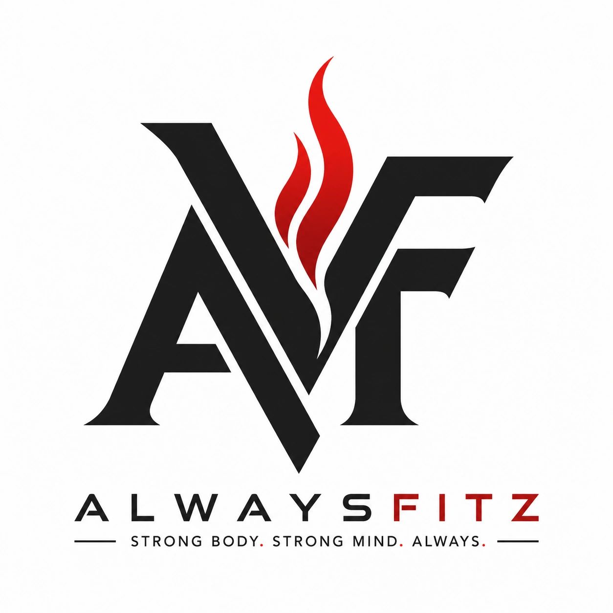 Logo with letters AF and flame, AlwaysFitz tagline.