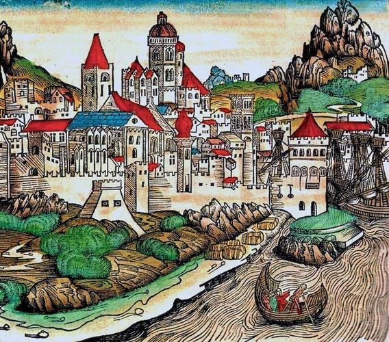 Holzschnitt von Mainz aus der Schedel'schen Weltchronik, Blatt 39 verso, 1493