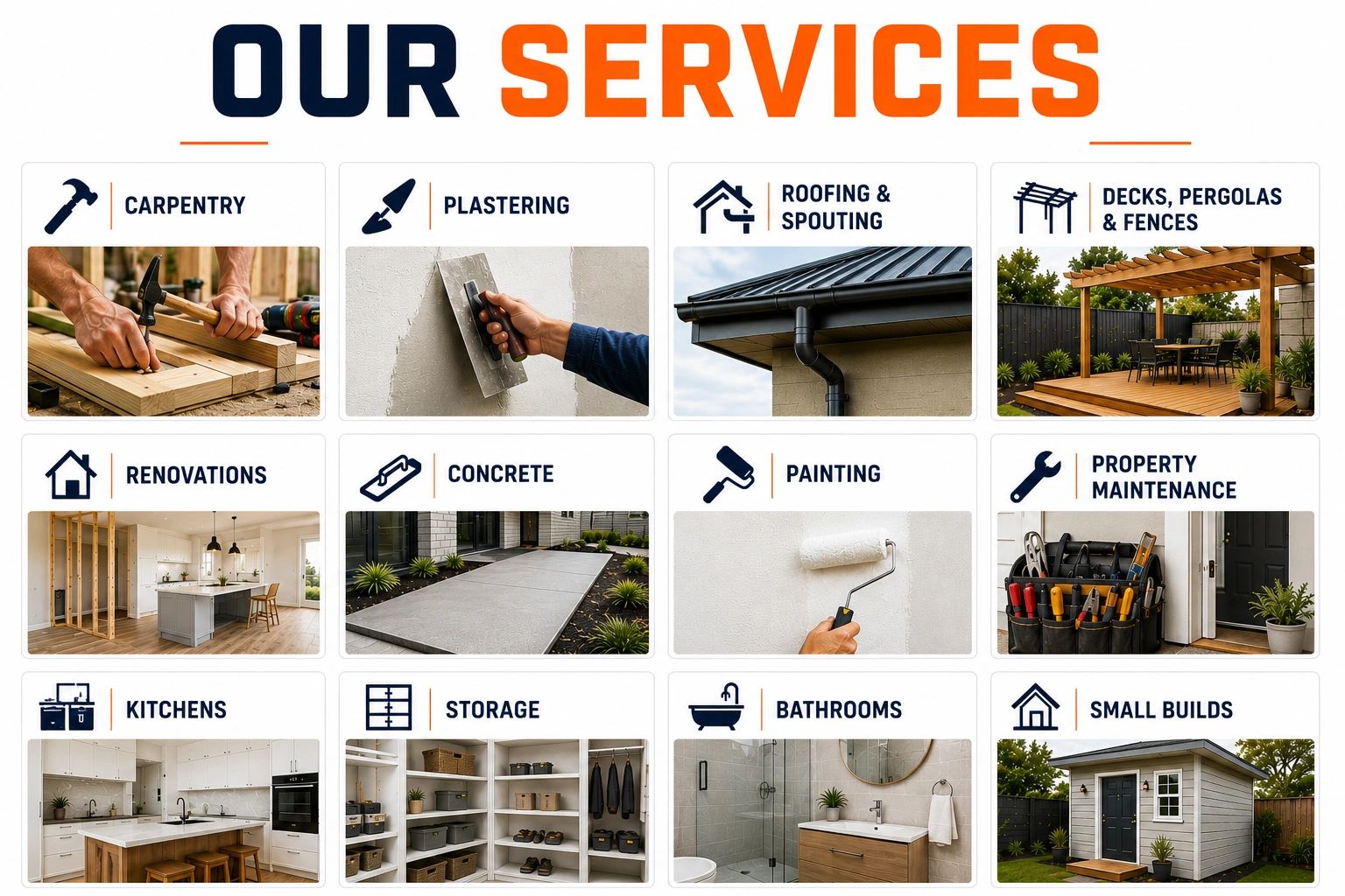 List of home improvement services with images.