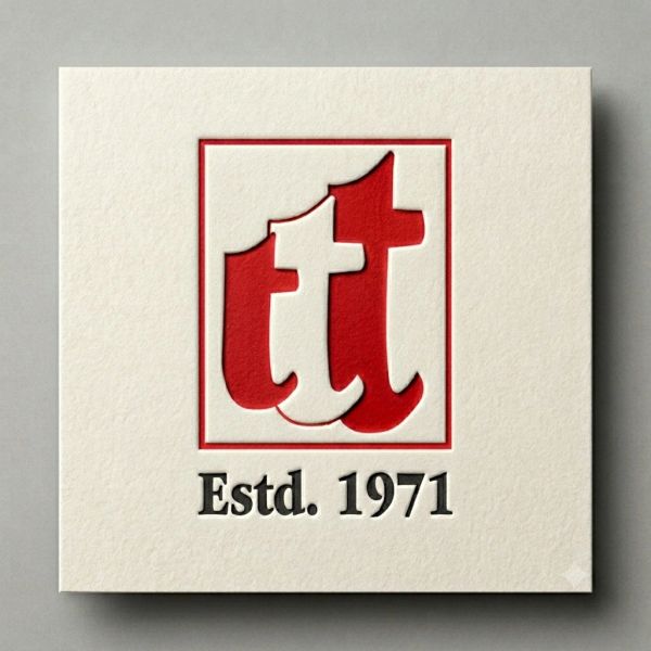Logo with overlapping red and white letters 'tt' and text 'Estd. 1971'.
