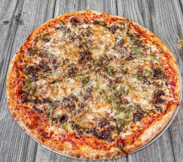 SANTISI BROTHERS Philly Cheesesteak Specialty Pizza.