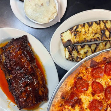 SANTISI BROTHERS ribs, pizza and sides. everyone's favorites!