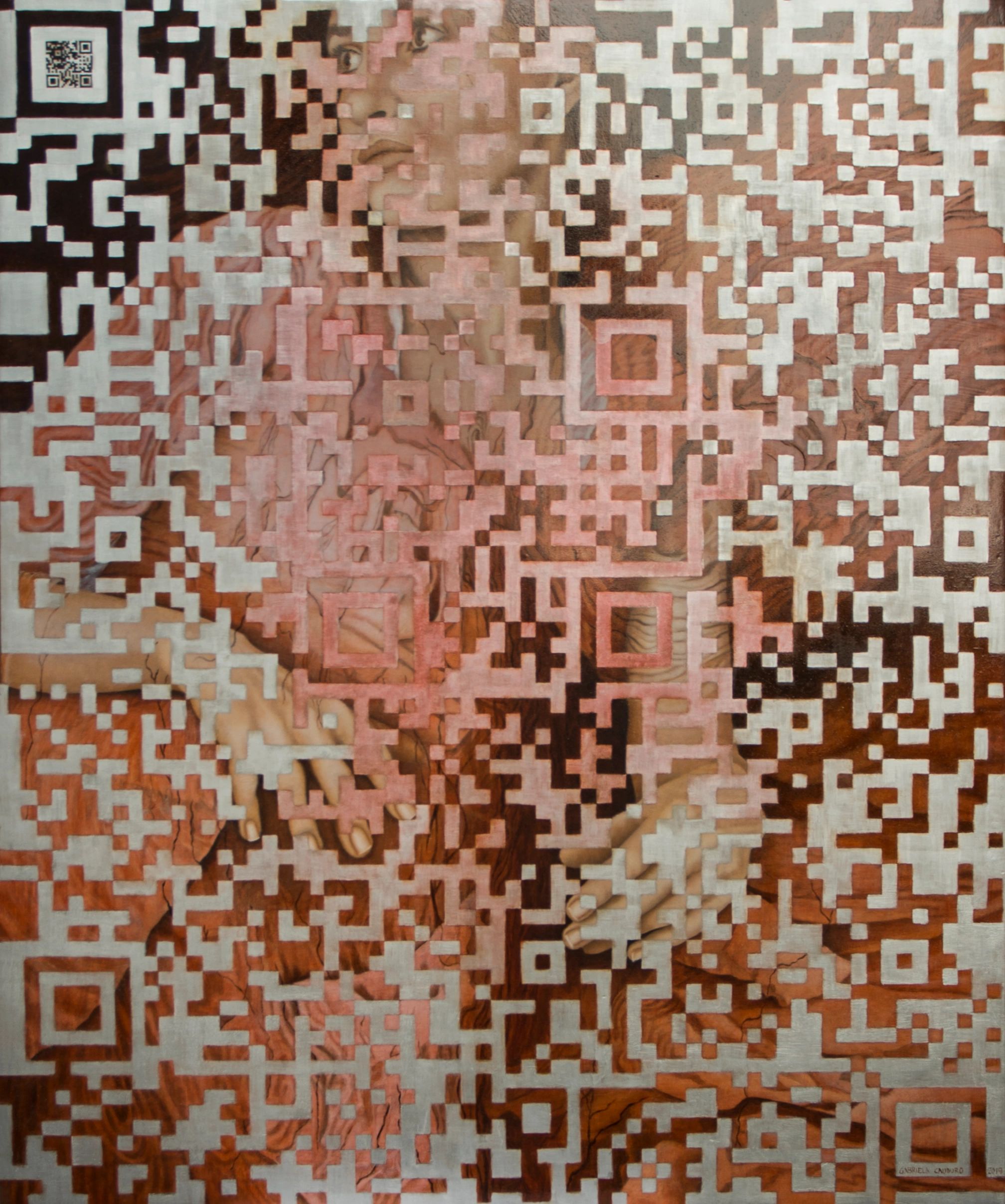 Mujer macrodatos, pintura al óleo, arte, transformación del ser humano, datos, arte contemporáneo